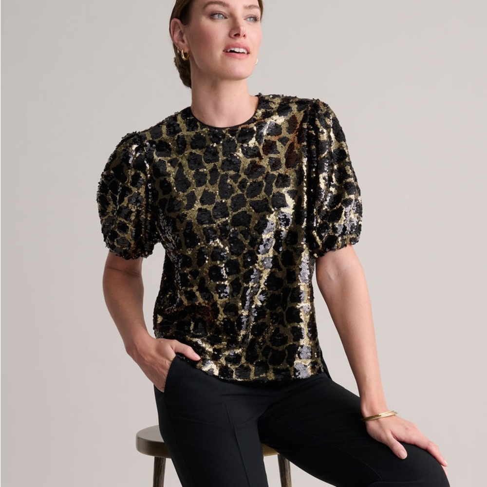 Hutch by Anthropologie Black and Gold Leopard Blouse